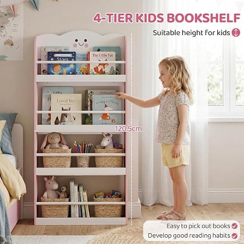 AIYAPLAY 4 Tier Kids Bookshelf with Anti-Tip Kit for Toddler 3-6, Pink | Children Bookcase, Cotton Candy Theme, Space-Saving Bookcase, Living Room, Kids Room, Playroom thumbnail 4