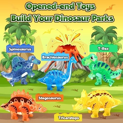 Coodoo Dinosaur Toys Magnetic Tiles 3D Movable Dinos for Kids 3-5 5-7 Toddler Outdoor Sensory Toys, STEM Educational Magnetic Blocks for 3+ Years Old Boys Girls Kids Toy thumbnail 3