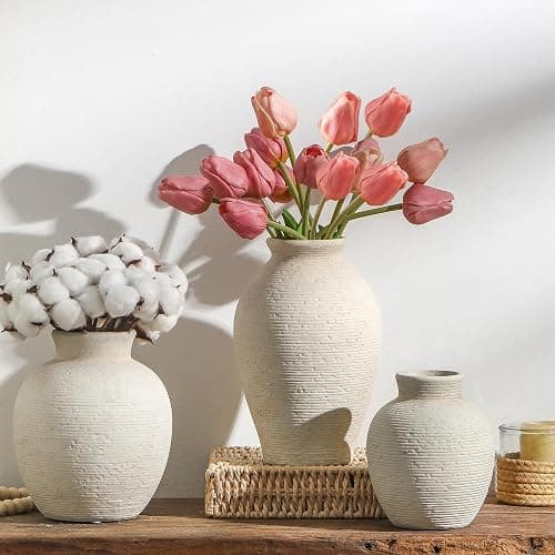Vanselia Ceramic Flower Vase Home Decor - Large Farmhouse Table Vases Rustic Vintage Living Room Kitchen Bedroom Decorations for House Book Shelf Office Coffee Desk Dining Fireplace (9" Rustic) thumbnail 8