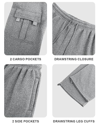 Men's Cargo Sweatpants Casual Fleece Joggers Loose Fit Open Bottom Athletic Pants for Men with Pockets thumbnail 3