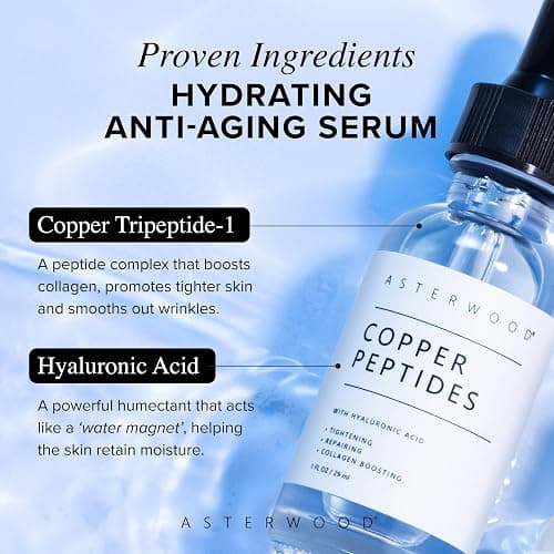 Asterwood Copper Peptides Serum for Face - with GHK-Cu Peptide and Hyaluronic Acid - Anti-Aging Facial Serum - 1 Fl Oz thumbnail 3