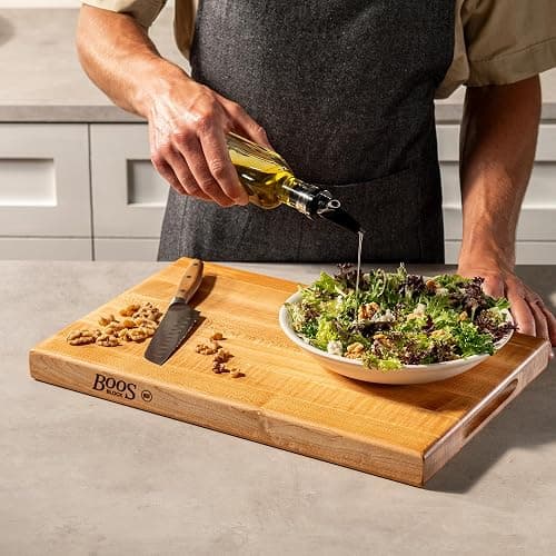 John Boos R-Board Series Rectangular Wooden Maple Cutting Board 18”x12” – 1.5” Thick, 10-lb Reversible Butcher Block with Edge-Grain & Finger Grips – Made in the USA thumbnail 9