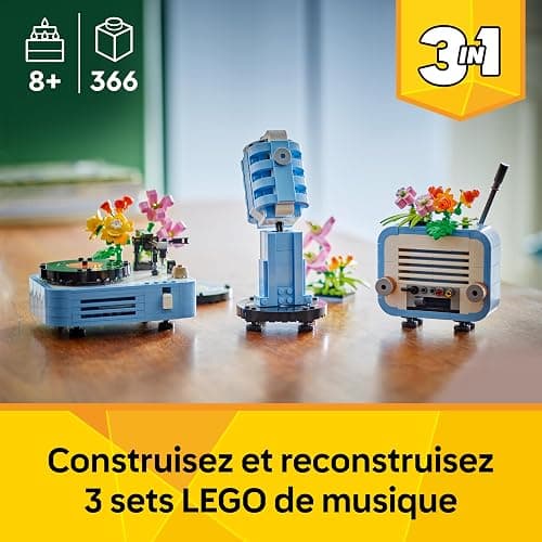 LEGO Creator 3-en-1 Le Tourne-Disque et Ses Fleurs - Jeu de Construction avec Plantes - Se transforme en Radio ou Micro - Jouet sur la Musique pour garçons ou Filles dès 8 Ans - Cadeau Original 31172 thumbnail 4