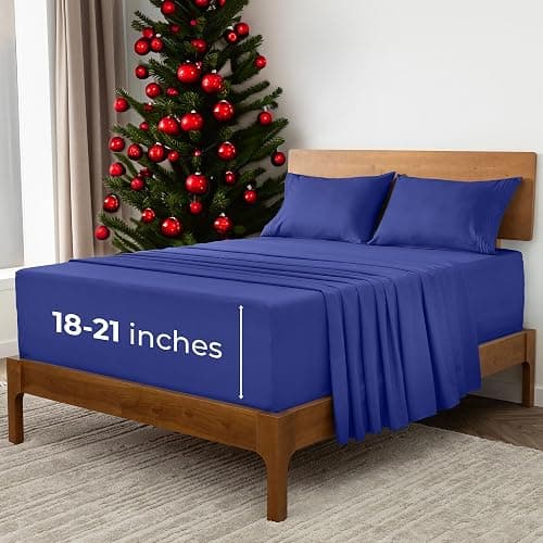 Mellanni Extra Deep Queen Sheets - 4 PC Iconic Collection Bedding - Hotel Luxury, Ultra Soft, Cooling Bed Sheets - Wrinkle, Fade, Stain Resistant (Queen, Royal Blue) - Image 1
