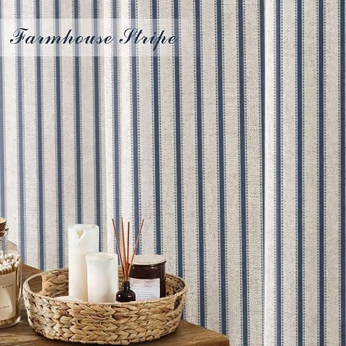 NDDYCU Navy Blue Linen Shower Curtain 72x72 Inches,Vertical Stripe Bath Curtain,Rustic Farmhouse Bathroom Decor,Vintage Cottagecore Boho Style thumbnail 4