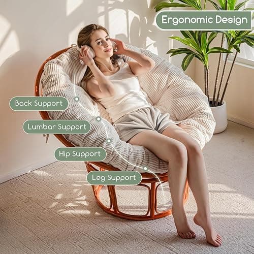 HIGOGOGO Papasan Chair Cushion with Corduroy Cover (Without Chair), 48 x 48 Inch Supportive Cushion, Overstuffed Chair Cushion,Beige thumbnail 7