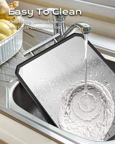 SNOWCLAD Stainless Steel Cutting Board,Double Sided Steel Cutting Boards for kitchen,Stainless Steel/Wheat straw pp Large Board for meat,non toxic Chopping,16 * 11 Inch,Dishwasher Safe thumbnail 6