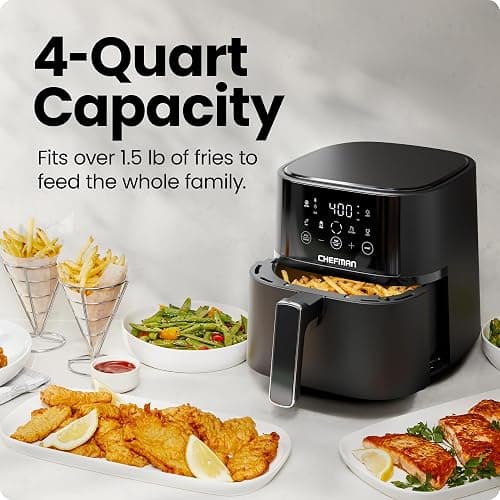 Chefman Air Fryer – 4 QT Compact Airfryer for Quick & Easy Meals in Minutes, Features Hi-Fry Technology for Extra Crisp, Touchscreen Controls with 4 Presets, Nonstick & Dishwasher Safe Basket - Black thumbnail 4