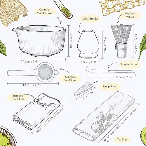 Pink Traditional Matcha Set Whisk and Bowl, 8 Pcs Matcha Making Kit Includes Ceramic Bowl with Spout, Bamboo Whisk, Holder, Scoop, Sifter, Tea Towel Cloth and Mat-Ceremonial Matcha Starter Kit Gift thumbnail 3