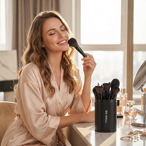 BS-MALL Makeup Brush Set 18 Pcs Premium Synthetic Foundation Powder Concealers Eye shadows Blush Makeup Brushes with black case (C-Black） thumbnail 5