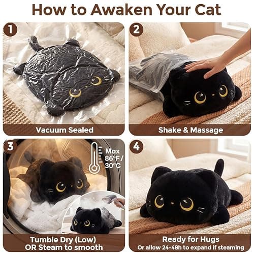 Mewaii Cute Black Cat Plush Pillow, Kawaii Plushies Black Cat Stuffed Animals, Squishy Plushies, Cuddle Plush Pillow for Kids & Girls (13 Inch) thumbnail 9