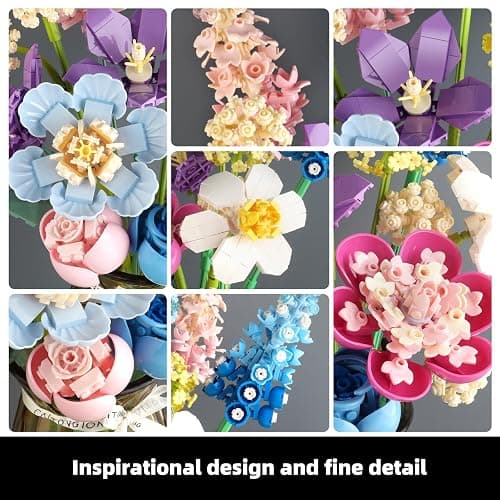 SUNHABI Flower Building Set for Adults Flower Bouquet Botanical Collection Unique Home Décor or Office Décor Great Gift for Her and Him (VASE NOT Included) thumbnail 3