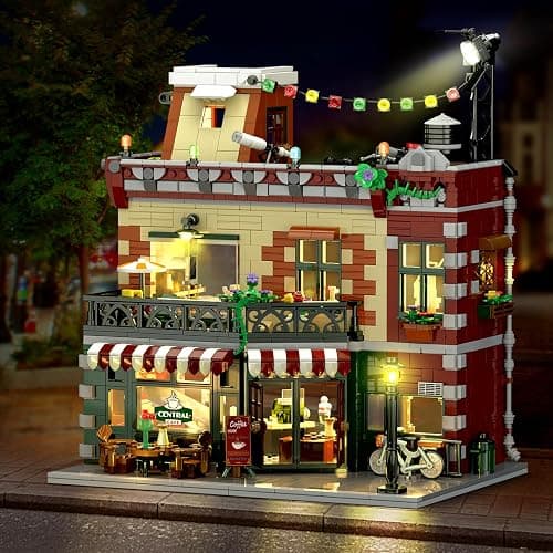 INSOON Coffee House Building Set with Light, 1589 PCS City Cafe Shop Building Block Toy with Stage Street Lights, Architecture Construction Model for Adults Teens Kids Ages 10 11 12+ Boys Girls thumbnail 9