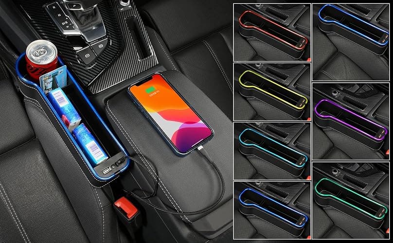 keketuohai 7 Color Led Car Seat Gap Organizer with 56W Fast Charger Car Console Organizer with Cup Holder Front Seat Gap Filler with USB Between Seat Cup Holder fit for Android iPhone (Black) thumbnail 8