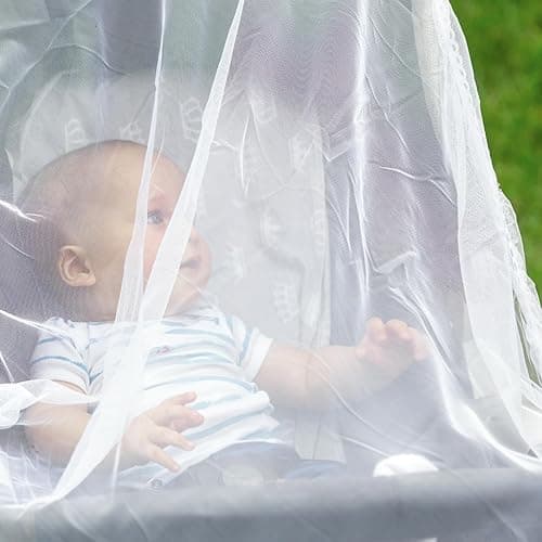 Enovoe Mosquito Net for Baby Stroller and Crib - Durable Mesh Bug Net Cover with Elastic Edge - Fits Strollers, Bassinets, Playards, and Mini Cribs - Travel Essential for Newborns - 63x64-Inch (White) - White thumbnail 6