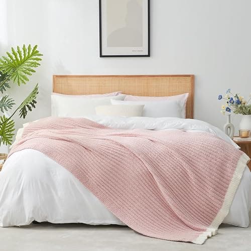 Snuggle Sac Fluffy Ribbed Pink Blanket Twin Size, Soft Luxurious Knit Throw, Fuzzy Plush Microfiber Blankets for Couch, Sofa, Bed, Pink, 60x80 inches thumbnail 6