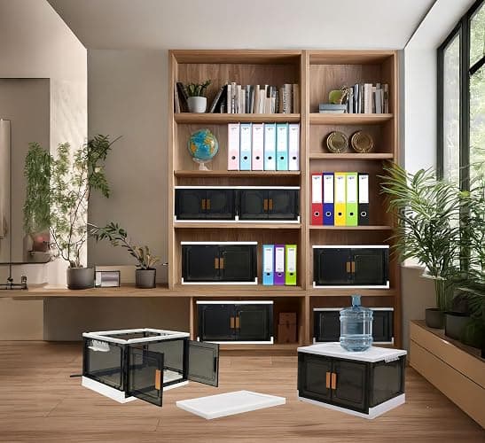 Vertical Box 86L Plastic Storage Cabinet with Wheels, Stackable and Collapsible Storage Boxes with Individual Lids, Toy Storage Container with Doors, Wardrobe, Home Office Organiser (Pack of 1) thumbnail 8