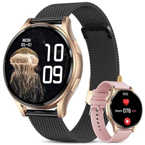 Lgnitek 2026 Montre Connectée Femme avec ECG+HRV/IMC, 1,43" AMOLED Smartwatch avec Fonction Féminine, 24H Τе𝐧ѕіо𝐧 Αrтérіеllе/Fréquence Cardiaque/SpO2/Sommeil Monitor, IP68 Étanche pour Android iOS - Image 1