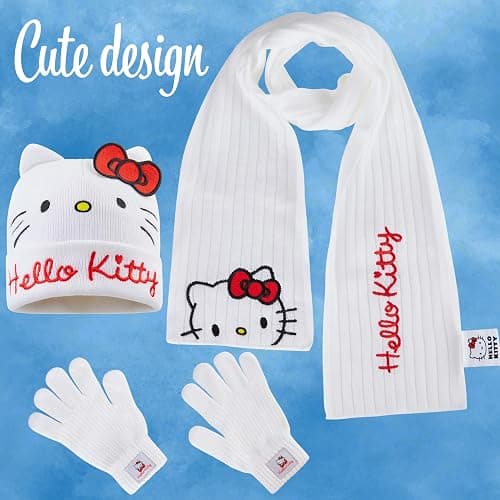 Hello Kitty Winter Accessories Set for Girls Teenagers, Cosy 3 Piece Beanie Scarf and Gloves Set - Gifts for Girls thumbnail 6