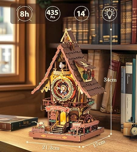 ROKR Cuckoo Clock Mechanical 3D Wooden Puzzle Kit for Adults, DIY Wooden Clock Model Building Set, Unique Home Decor Gift for Women Men thumbnail 3