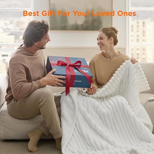 Bedsure Heated Blanket Electric Throw - Thick Striped Flannel Electric Blanket, Heating with 4 Time Settings, 6 Heat Settings, and 3-Hour Timer Auto Shut Off, Gift for Grandma (50x60 inches, White) thumbnail 7