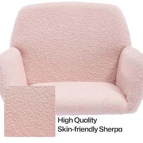 Homedraft Faux Fur 360°Swivel Desk Chair, Height Adjustable Home Office Armchair with Gold Base for Teens Women Girls, Upholstery Computer Chair for Home Studios, Sherpa & Light Pink thumbnail 7