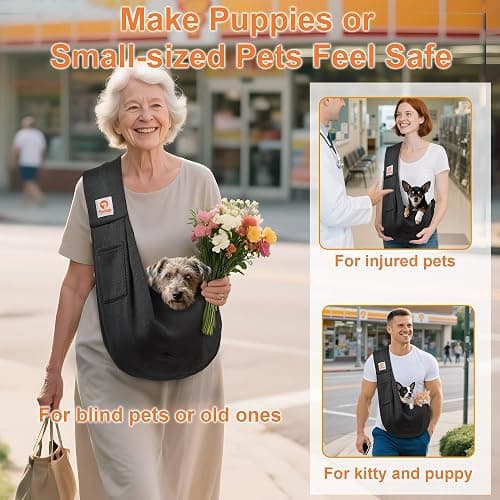 Tomkas Small Dog Sling Carrier - Classic Pocket & Classic Strap - Wrap Carrier - for 3-10 lbs Pets(Black) thumbnail 3