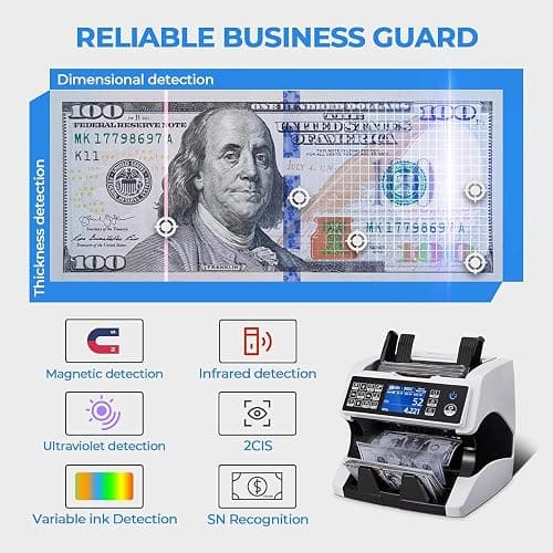 MUNBYN Bank Grade Money Counter Machine Mixed Denomination with External Display+Printer in One, Value Counting, Serial Number, Multi Currency, 2CIS/UV/IR/MG/MT Counterfeit Detection, 2Y Manufacturer thumbnail 5