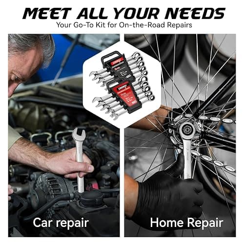 DISEN 10Pcs Ratcheting Wrench Set SAE & Metric Ratchet Wrench Set with Rack Organizer, Premium CR-v Steel, 12 Point, 72 Teeth,Box End and Open End Ratcheting Wrench Set,Metric 10-15mm&SAE 3/8''-5/8'' thumbnail 3