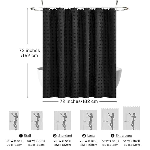 Siiluminisoy Black Boho Shower Curtain Woven Fabric Cute Shower Curtain, 72 x 72 Tufted Pleat Floral Textured Modern Farmhouse Minimalist Shower Curtain Set with Hooks for Bathroom thumbnail 2