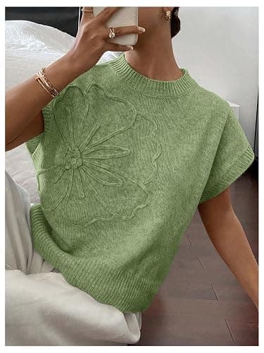 SOLY HUX Women's Short Sleeve Sweater 3D Floral Sweaters Pullover Tank Tops Knit Vest Trendy Fashion Clothing thumbnail 4