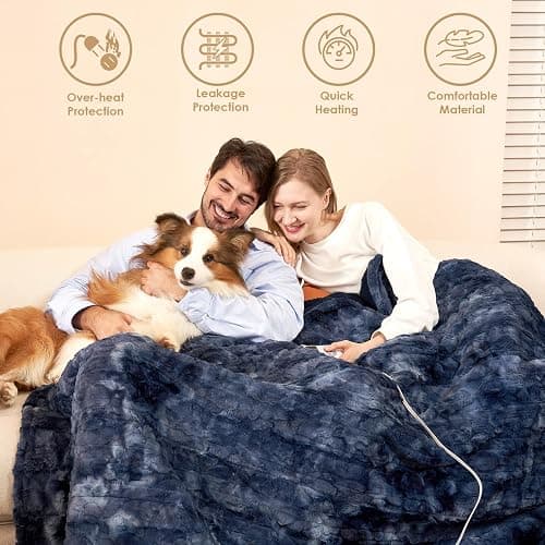 EHEYCIGA Electric Heated Blanket Queen Size Faux Fur, 10 Hours Auto Shut Off 9 Heating Levels Heating Blanket with Dual Control, Soft Warm Heated Blanket Fast Heating Navy Blue, Faux Fur & Sherpa - Navy Blue - Queen thumbnail 3
