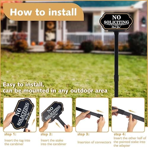 No Soliciting Sign for House with Stake - 40-mil Thick Aluminum - 5x10 Inch/37 Inch High - Adjustable Height - Outdoor Yard Sign for Home and Front Door (A1513) thumbnail 3
