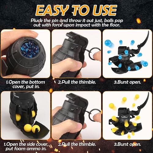 Toy-Hand Grenade for CS Battle Game,with 9 Foam Ammo Model Tactical CS-Grenade Fun Impact Gel Toys Halloween Outdoor Sport for Age 14 Years Old and up and Adults,Black thumbnail 4
