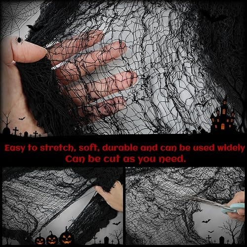 5 Pcs Black Halloween Gauze Creepy Cloth Fabric Tapestry Decor Decorations | 72 x 30 inch Black Halloween Decor, Indoor Outdoor Spooky Halloween Decorations for Home Wall Party Table Yard Haunted House thumbnail 2