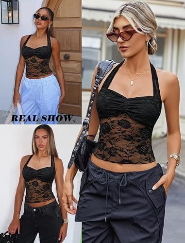 Avidlove Halter Tops for Women Lace Tank Top Sexy Camisoles Y2K Shirts Cute Going Out Outfits Summer Trendy Tops thumbnail 2
