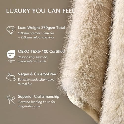 EVERGRACEHOME Luxury Faux Fur Throw Blanket, Soft Fluffy Faux Mink Blankets for Bed, Couch, Sofa, Thick Cozy Plush Warm Fur Throws with Reversible Velvet, Tipped Golden Fox, 50"x60" thumbnail 5