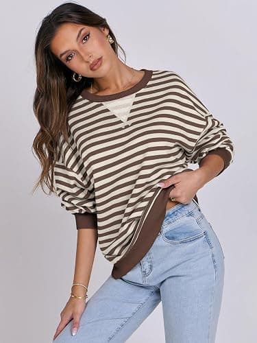 ANRABESS Women Striped Sweatshirts Oversized Crewneck Long Sleeve Shirts Y2K Pullover Top 2025 Fall Outfits Fashion Clothes thumbnail 6