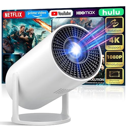 Mini Projector Portable Proyector 4K Support, Full HD 1080P Small Projector with 270° Rotatable Stand, Movie Projector Compatible with TV Stick/Smartphone/HDMI/USB for Bedroom/ Outdoor Camping - Image 1
