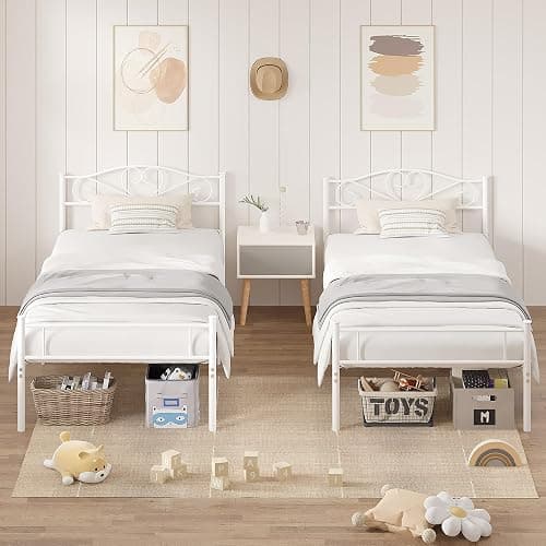 VECELO 14 Inch Twin Size Metal Platform Bed Frame with Headboard and Footboard, Heavy Duty Mattress Foundation with Steel Slats Support, No Box Spring Needed, White - White - Twin - Basic Bed Frame thumbnail 6