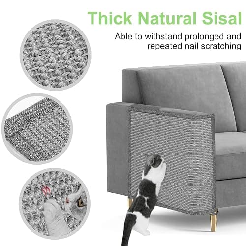 Cat Scratch Couch Protector,23.6" L*19.6" W Scratching Furniture Protector Pad,Cat Scratch Sofa Arm Sheild with Grey Natural Sisal for Protecting Couch Sofa Chair Furniture (Grey/Right Hand) thumbnail 3