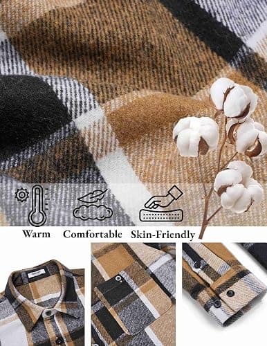 COOFANDY Men's Flannel Shirts Long Sleeve Casual Cotton Plaid Button Down Shirt Jacket with Pockets Size large  thumbnail 5