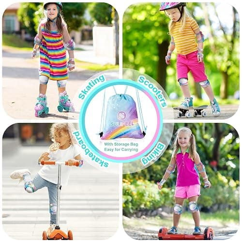 SULIFEEL Rainbow Unicorn Knee Pads for Kids Knee Elbow Pads Wrist Guards with Drawstring Bag Adjustable Protective Gear Set for Girls Boys Roller Skating Bike Scooter Gradient Colors Small thumbnail 5