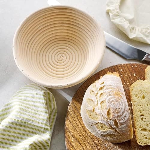 Dimpola Banneton Bread Proofing Basket - 9 inch Banneton Basket Set of 2 Sourdough Proofing Basket Round Proofing Bowls Handmade Rattan Baskets and Liners thumbnail 7