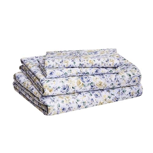 Amazon Basics Lightweight Super Soft Easy Care Microfiber 4 Piece Bed Sheet Set With 14-inch Deep Pockets, Full, Blue Floral,Printed thumbnail 2