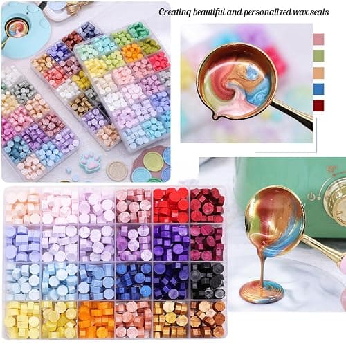 WASOHLING 1200 Pcs Metallic Assorted Color Wax Seal Beads - 48 Colors for Making Seals, Decor for Envelope Letter Wedding Invitation (48 Lattices Kit) thumbnail 3