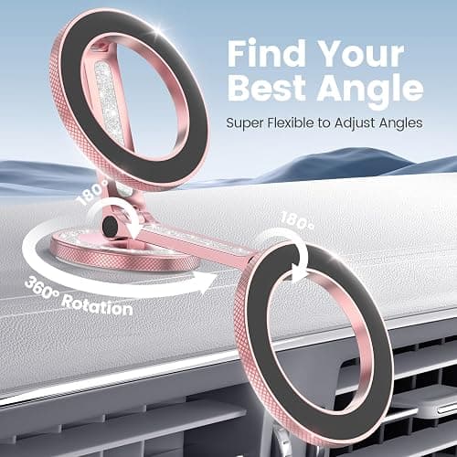 Pikabo Magnetic Phone Holder for Car Dashboard Phone Mount Holder Compatible with iPhone 17 Pro Max 16 15 14 13 12 MagSafe Accessories. (Glitter Pink) thumbnail 3
