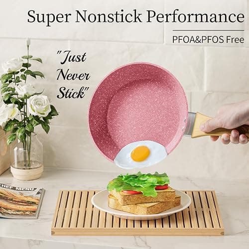 Innwewell Non Stick Frying Pan - Pink Non Stick Skillet Frying Pans, Safe&No Toxic Egg Omelette Frying Pan, 8 Inch Small Nonstick Cookware Cooking Pan, Induction Compatible, PFOA Free thumbnail 2