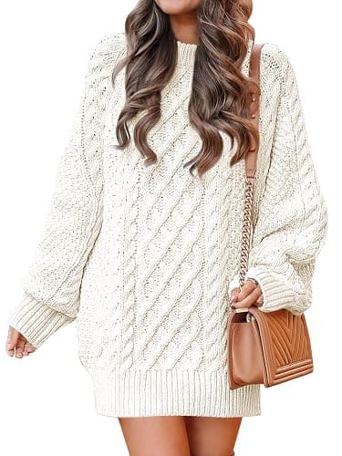 ANRABESS Womens Sweater Dress Oversized Cable Knit Chunky Long Sleeve Short Dresses 2025 Fall Outfits Vacation Winter Clothes - Image 1