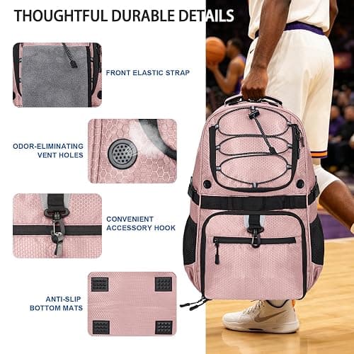 TENFLY Basketball Backpack with Separate Ball & Ventilated Shoe Compartment, Sports Bag with Hook for Men Women Teens Training Travel thumbnail 6